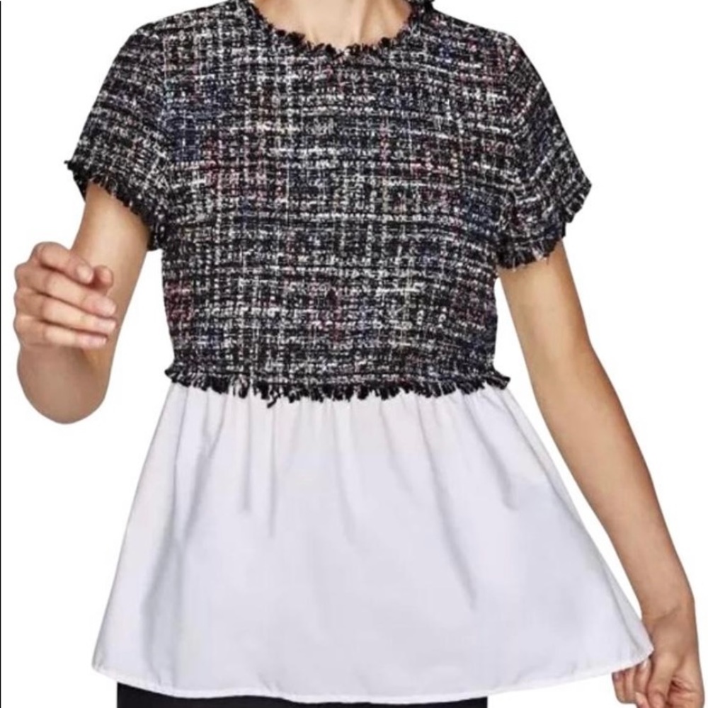 Zara Tweed Shirt Blouse sz Small